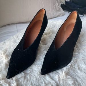 SOLD Celine Black Velvet V-neck Heels Pumps Size 38.5